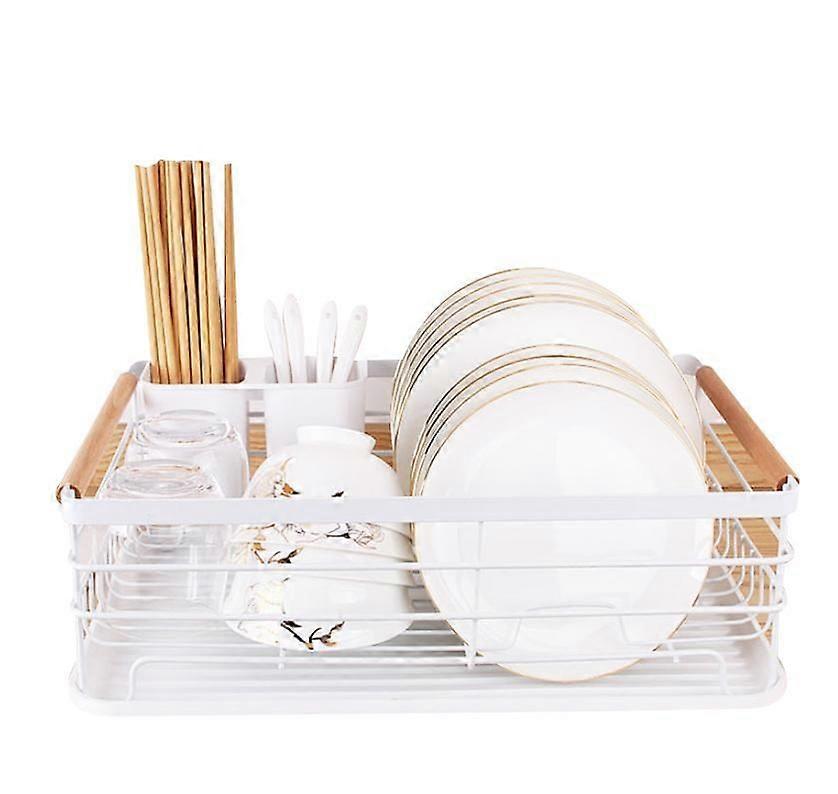 Sink Dish Drying Rack - Removable Plastic Cutlery Tray
