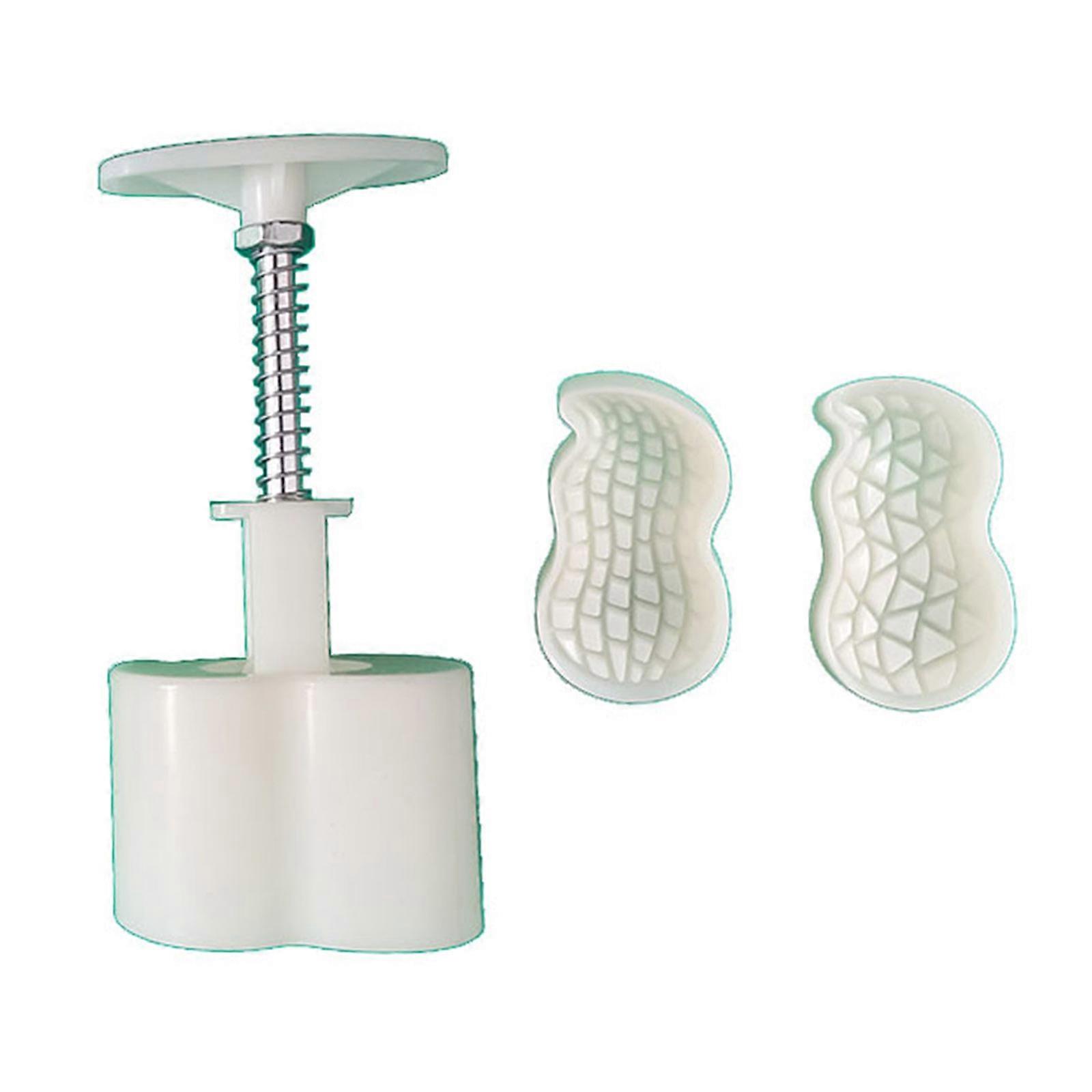 Mooncake Mold Hand Press Mooncake Stamps Pastry Tool Plastic Moon Cake Maker with Persimmon/Peanut Shapes Pattern Pieces