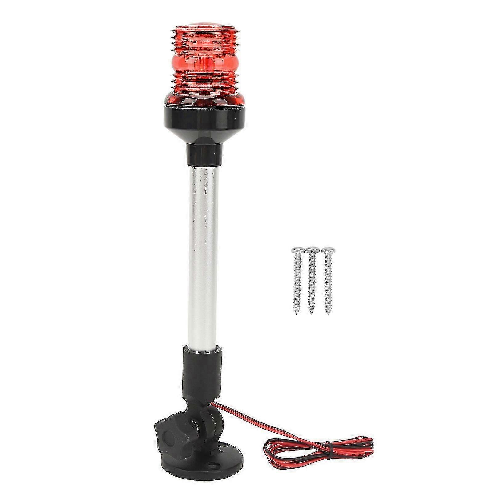 12in LED Fold Down 360 Degree All Round Anchor Navigation Light Stern Pole Lamp with Aluminum Alloy Base for Fishing Boats Yacht Ships Red