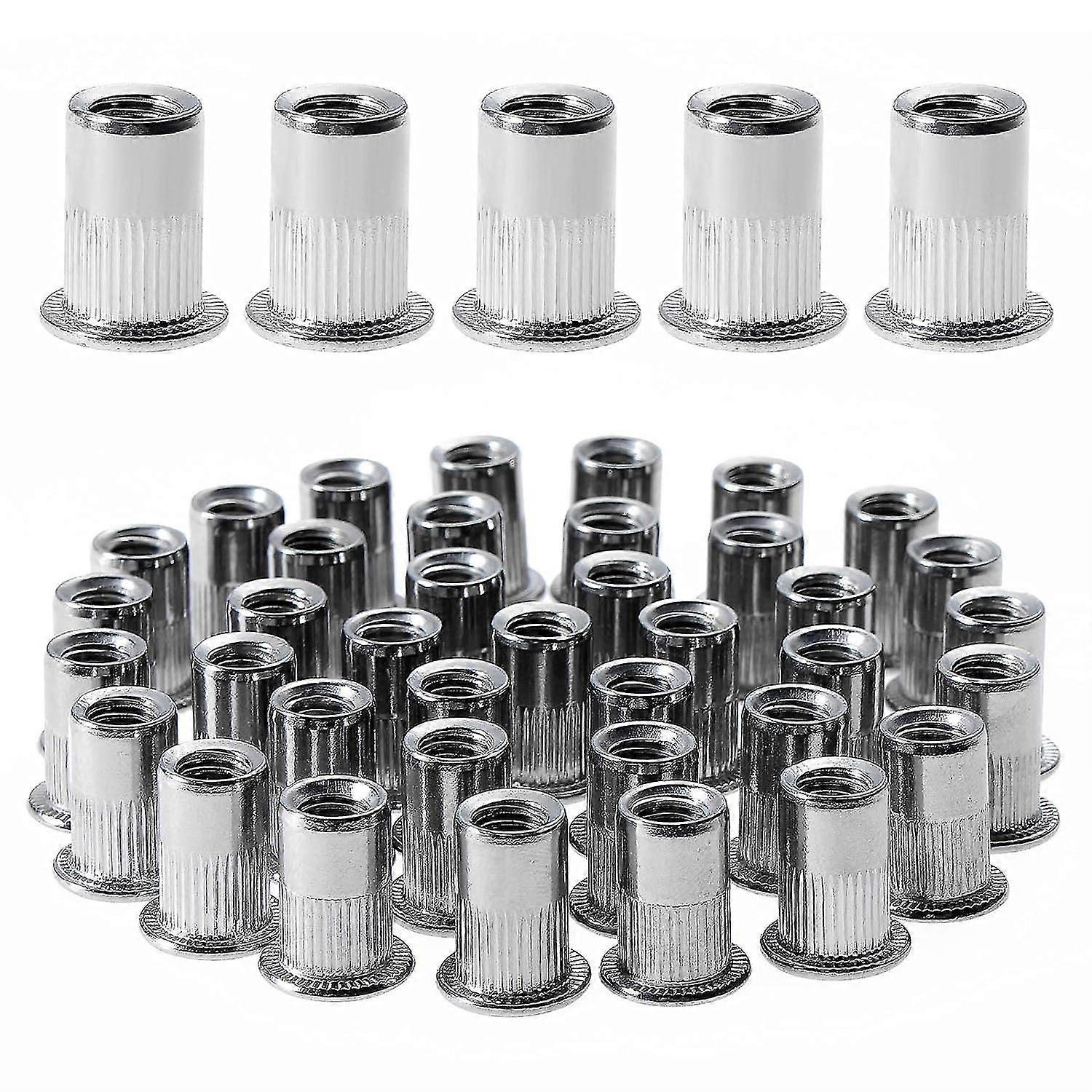 100pcs M6 Flat Head Threaded Rivet Nut, Stainless Steel Threaded Rivet Nuts, Threaded Inserts For Plastic Mental (12mm*15mm)