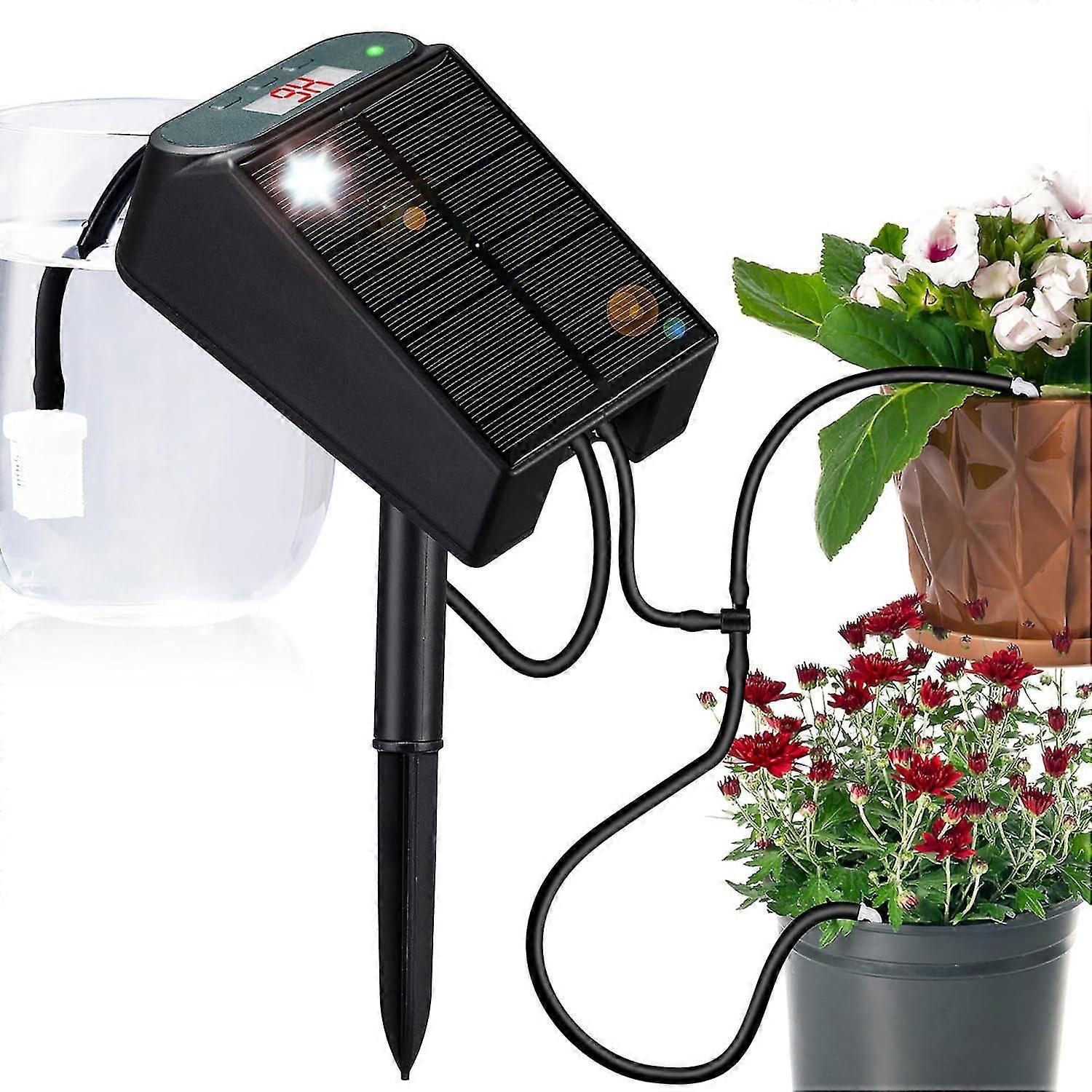 Solar Auto Irrigation System, Solar Powered Drip Irrigation Kit with Battery & Timer, Indoor Outdoor Automatic Self Watering System for 15 Potted Plan