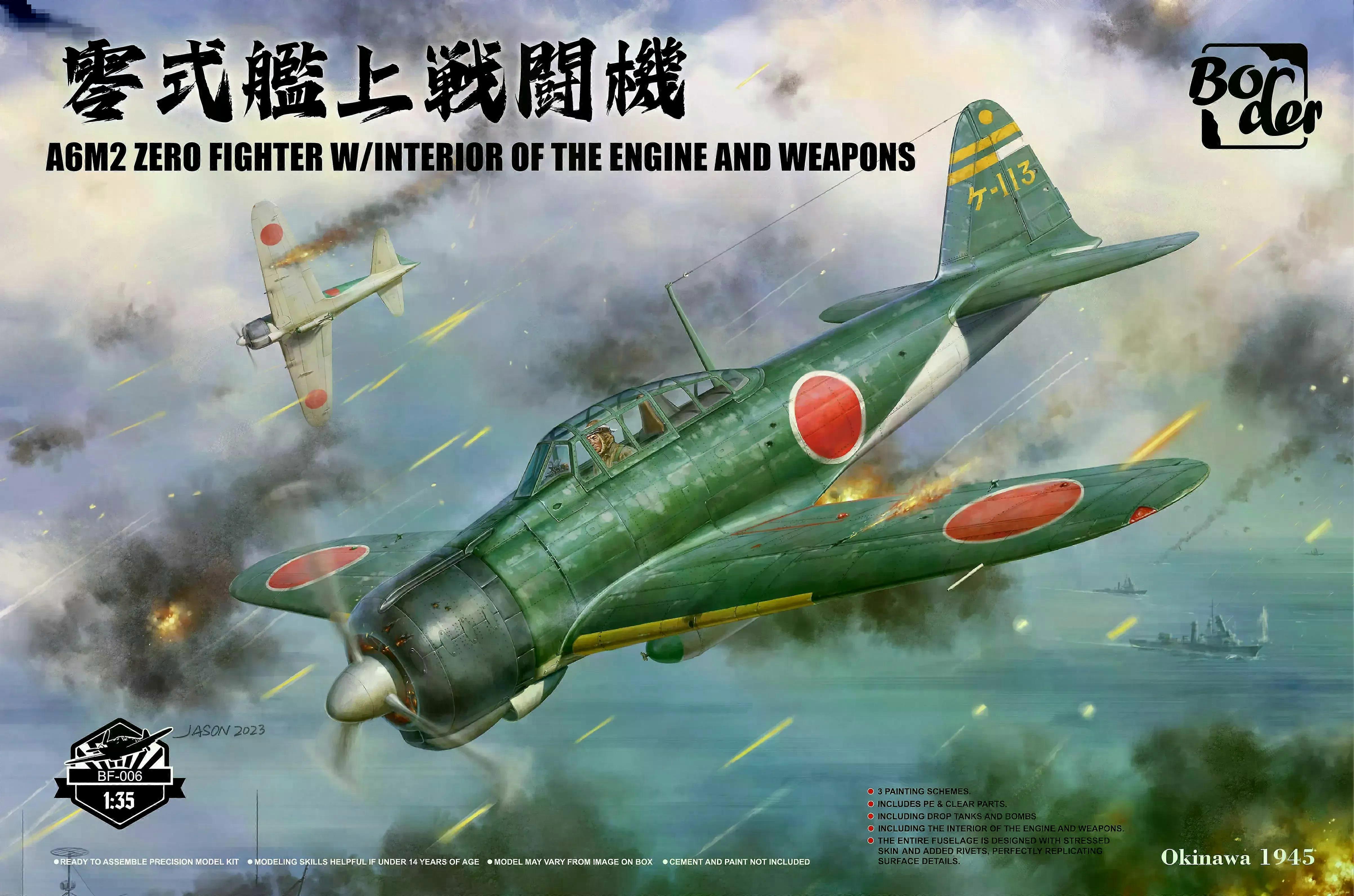 Border Assembled Aircraft Model Kit BF-006 A6M2 Zero Fighter with Built-in Engine Assembly 1/35