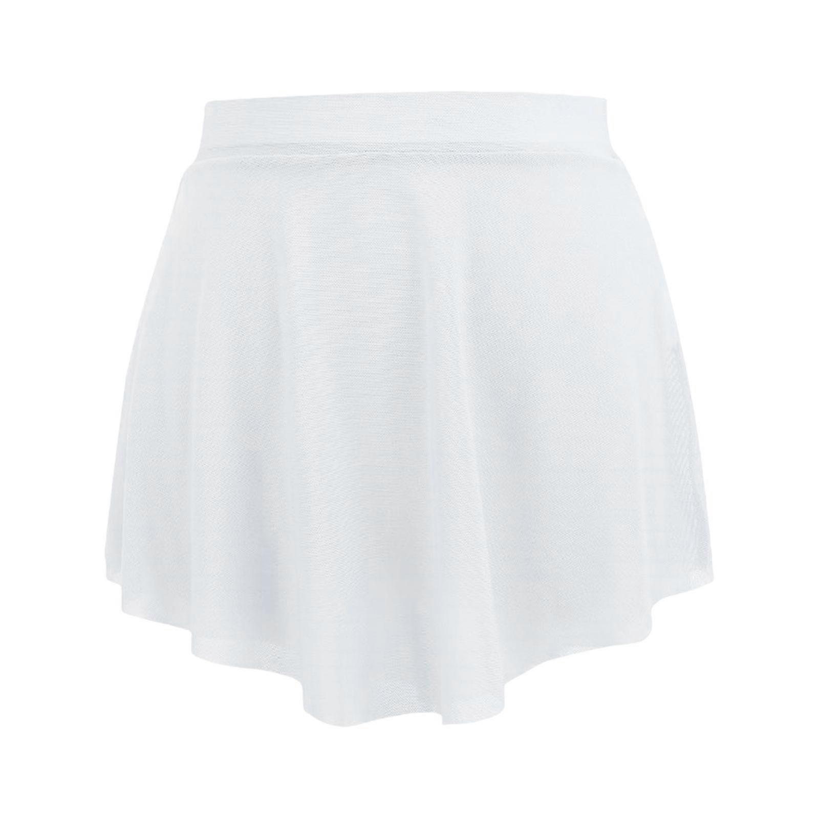 Women's Ballet Skirt Soft Mesh Flowy Elastic Waistband Side Split Dance Pull On Mini Skirts for Festivities Performances White
