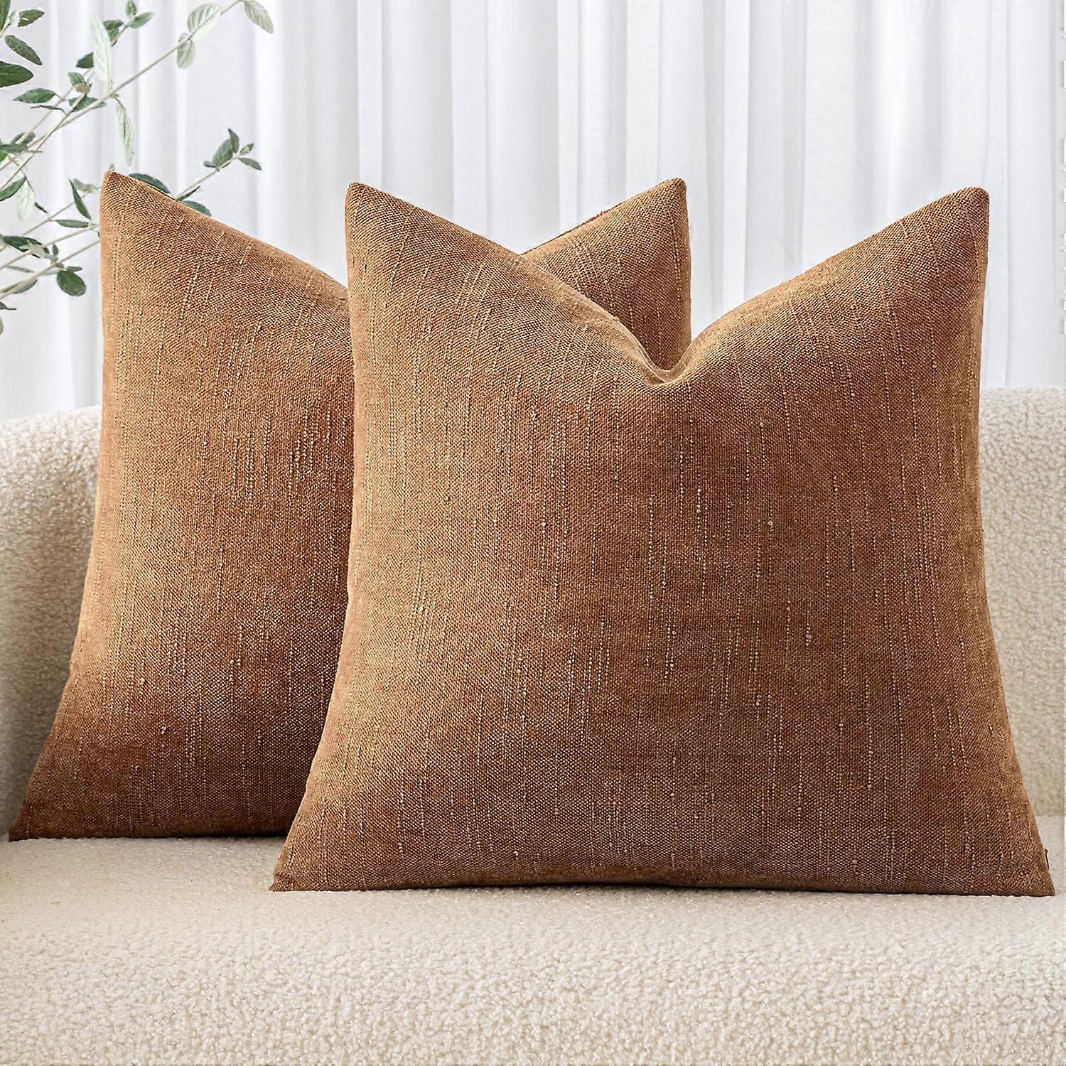 2 Pack Decorative Soft Chenille Solid Neutral Texture Cushion Covers for Sofa 18x18 Inch