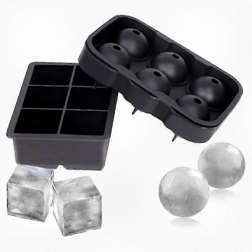 2-Pack Silicone Ice Cube Molds with Lid, Round and Square Shaped Ice Trays