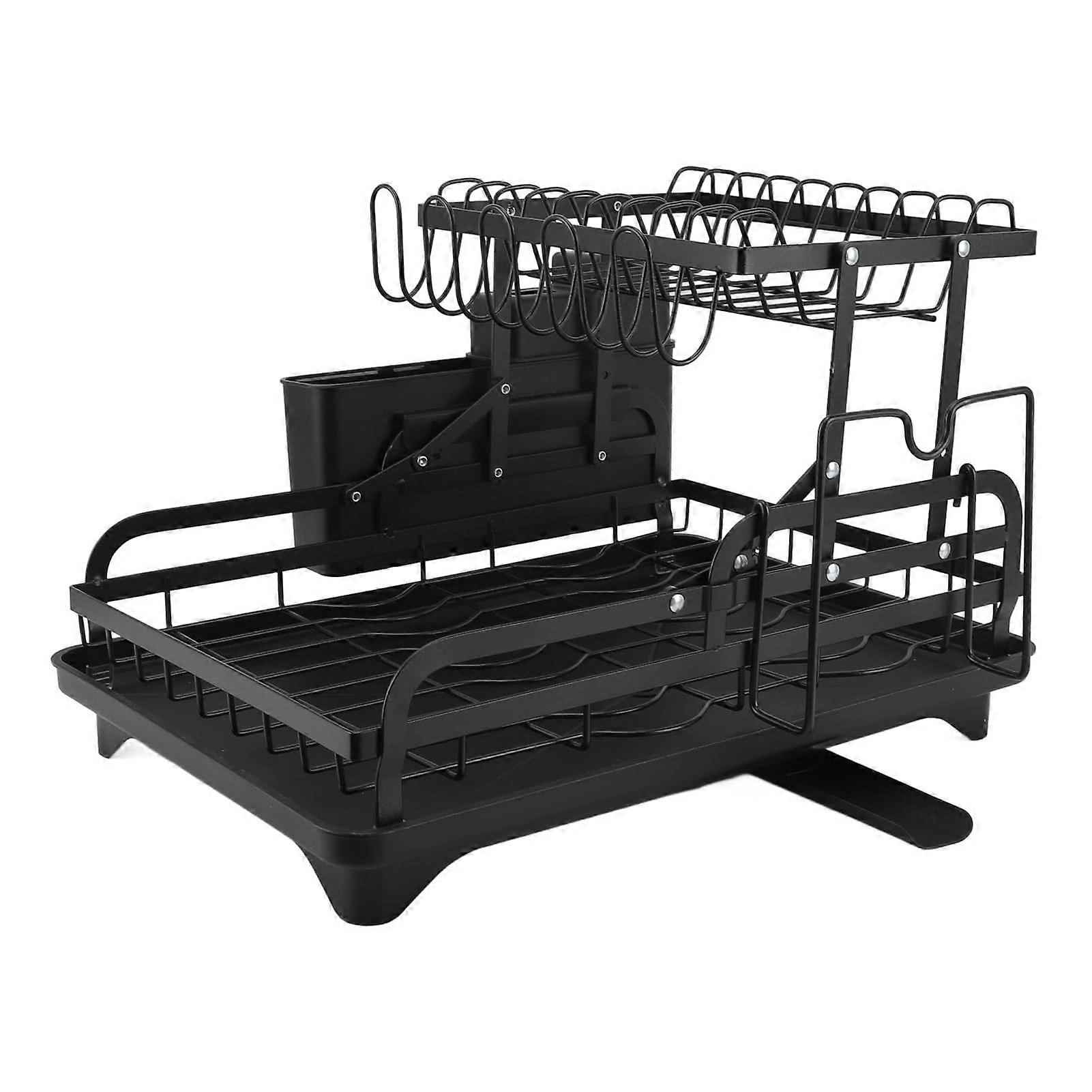 Folding Black Dish Drying Rack Kitchen Countertop Organizer