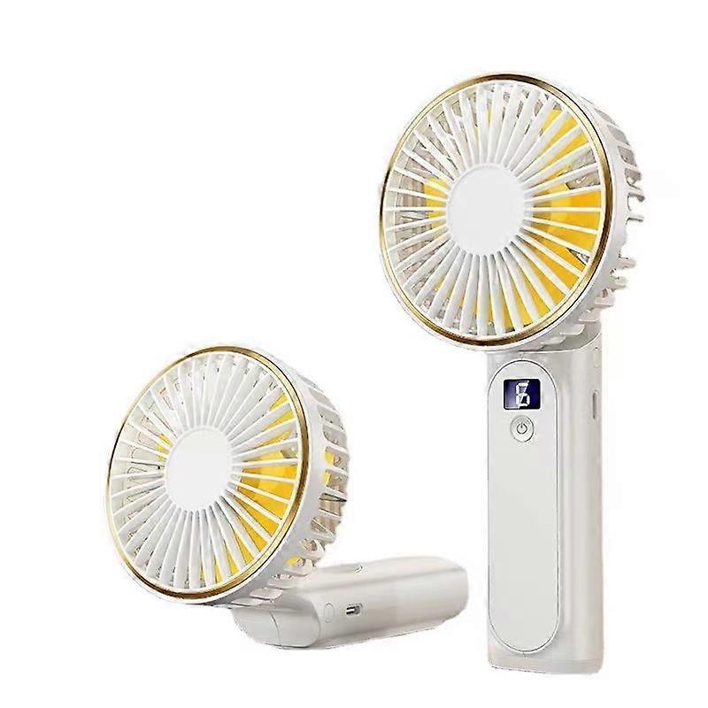 Portable Handheld Fan - 180° Foldable USB Rechargeable Mini Fan with Power Bank, 5 Adjustable Speeds, LED Display, White