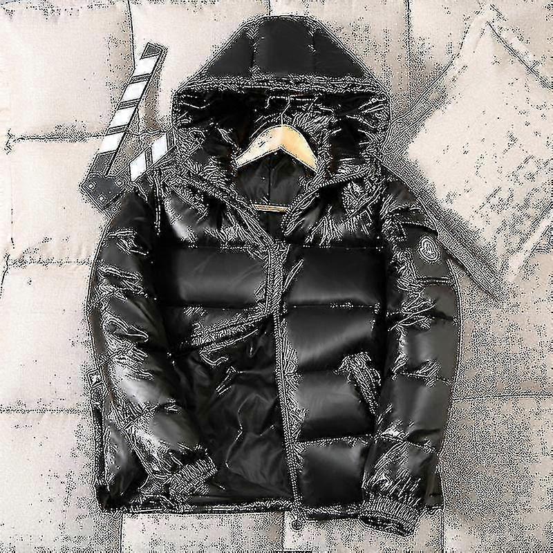 Shiny Down Jacket med ståndkrage och huva för män