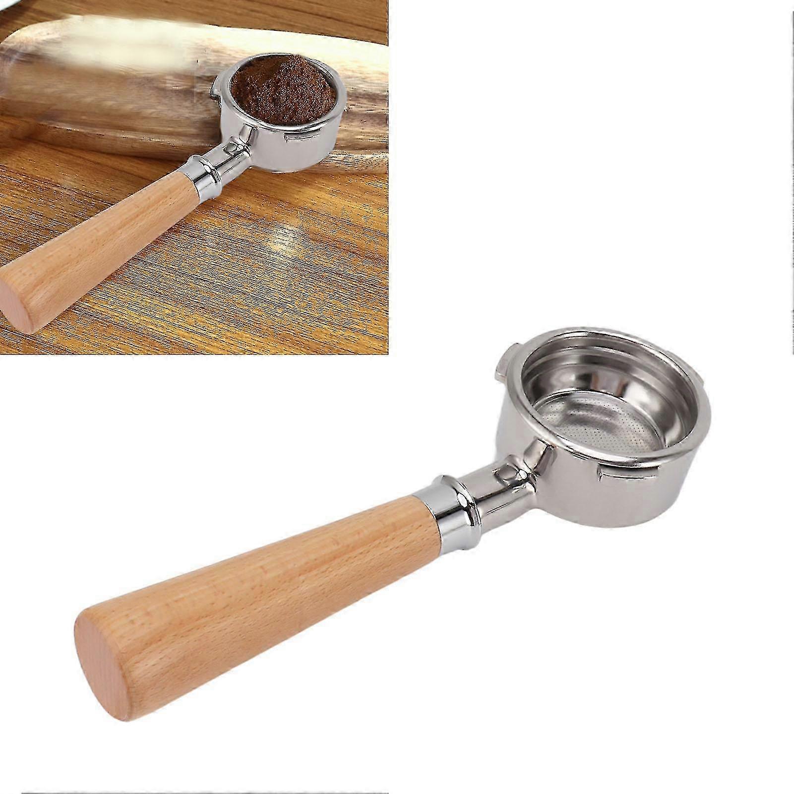 Porte-filtre sans fond de 58 mm, 3 oreilles, en acier inoxydable, avec poignée en bois massif, pour machine à café Barsetto