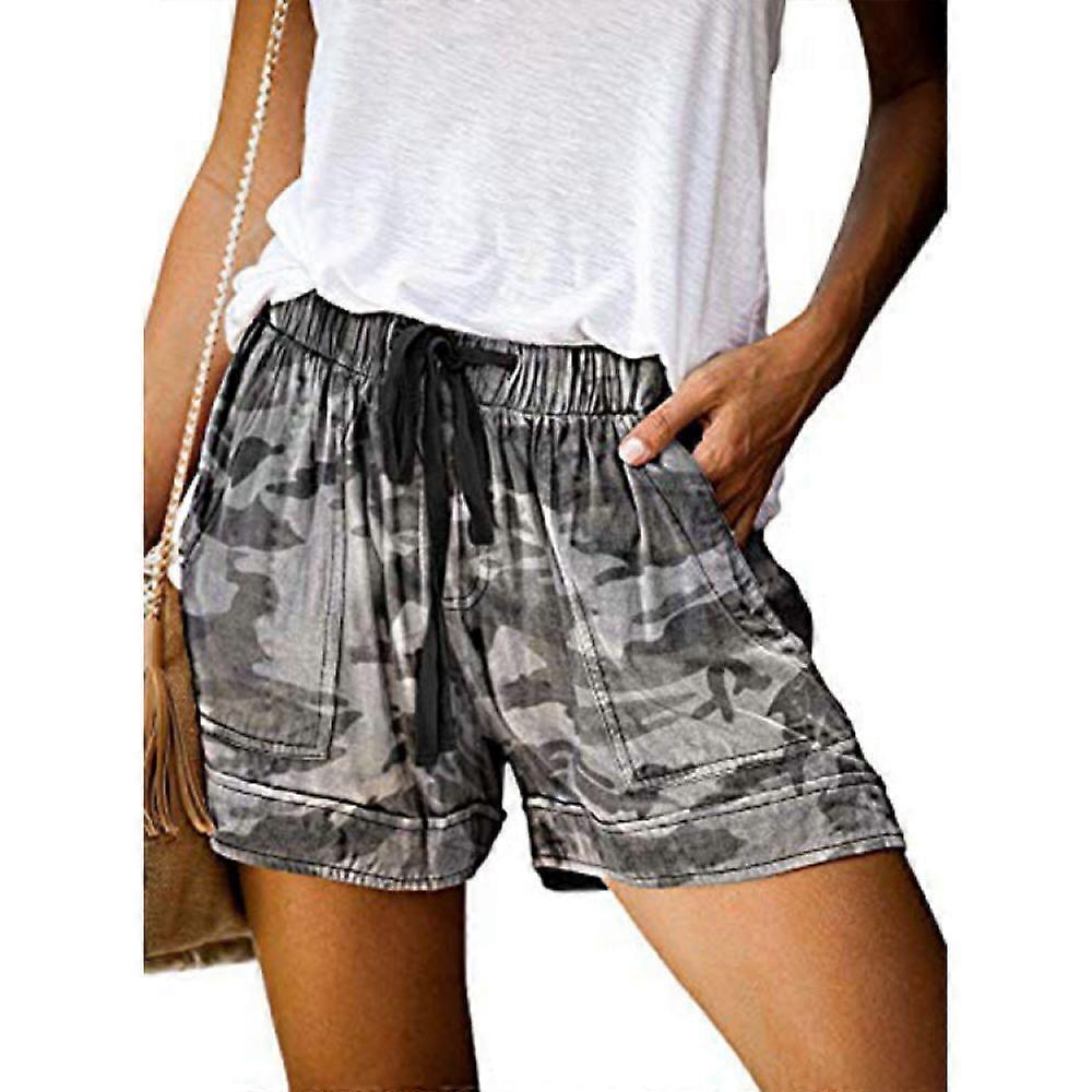 Women's Summer Casual Drawstring Elastic Waist Comfortable Solid Color Shorts with Pockets - M
