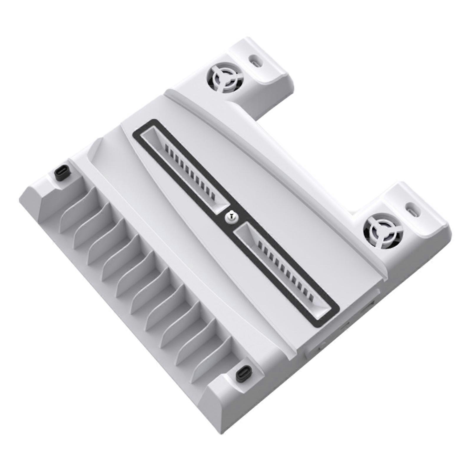 Double Controller Charger Dock Station Built-in Cooling Fan 4-Gear Adjust Charging Stand Game Disc Storage for P5 Host  White