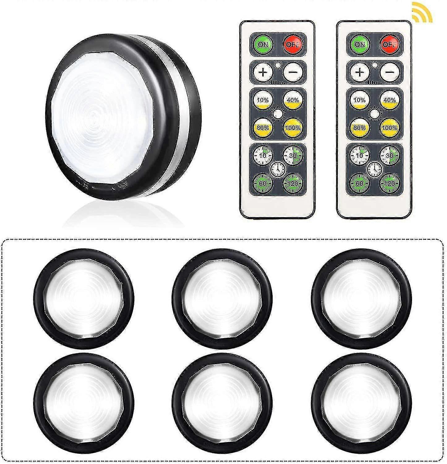 Battery-Powered LED Cabinet Lights Set with 6 Units and Remote Control