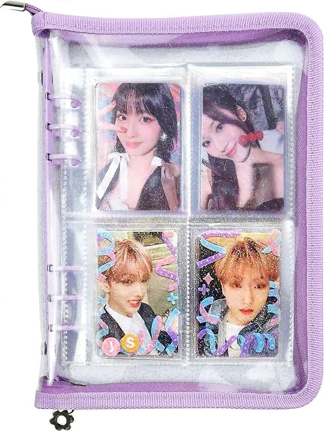 A5 Size 6 Holes Waterproof Binder Cover + 10pcs Card Pockets 4 Compartments Transparent Binder Portfolio Binder Zipper File PVC Photo Stamp Card Recei