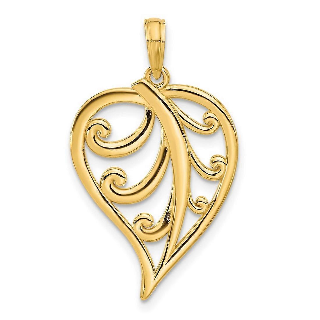 18.7mm 14k Solid Yellow Gold Polished Leaf Pendant Necklace-Pendant for Women - 2.2 Grams