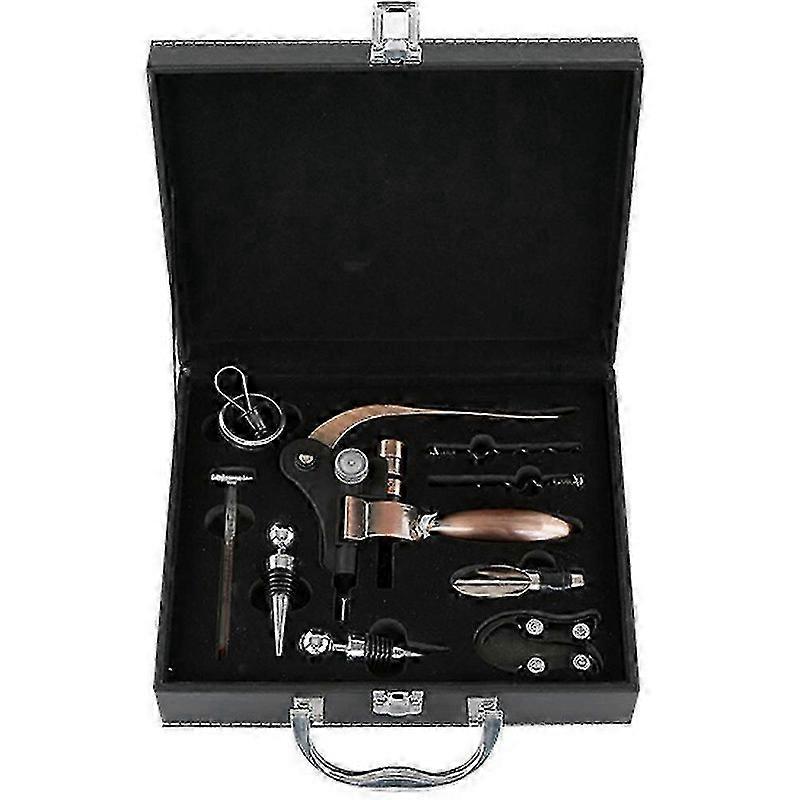 Wine Opener Set Premium Leather Box Rabbit Corkscrew Wine Bottle Opener,Wine Pourer Gift Set--as shown