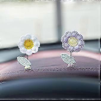 زهور Bobblehead ديكور السيارة زهرة اكسسوارات السيارة ديكورات لوحة القيادة ، الكروشيه اهتزاز للطيف فتاة الداخلية مكتب مكتب الحلي هدايا