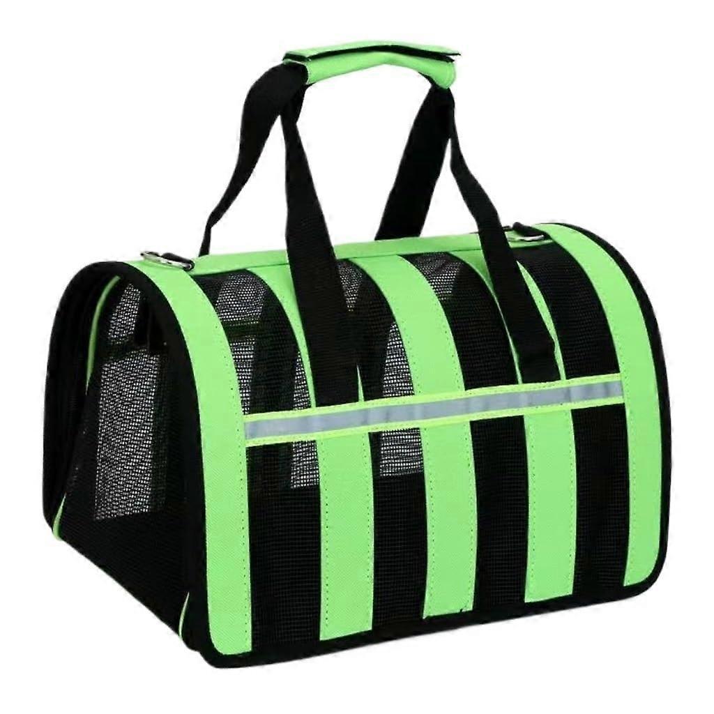 Cat Bag Foldable Portable Cat Carrier Backpack Mesh Breathable Striped Design Green 34x24x24 cm