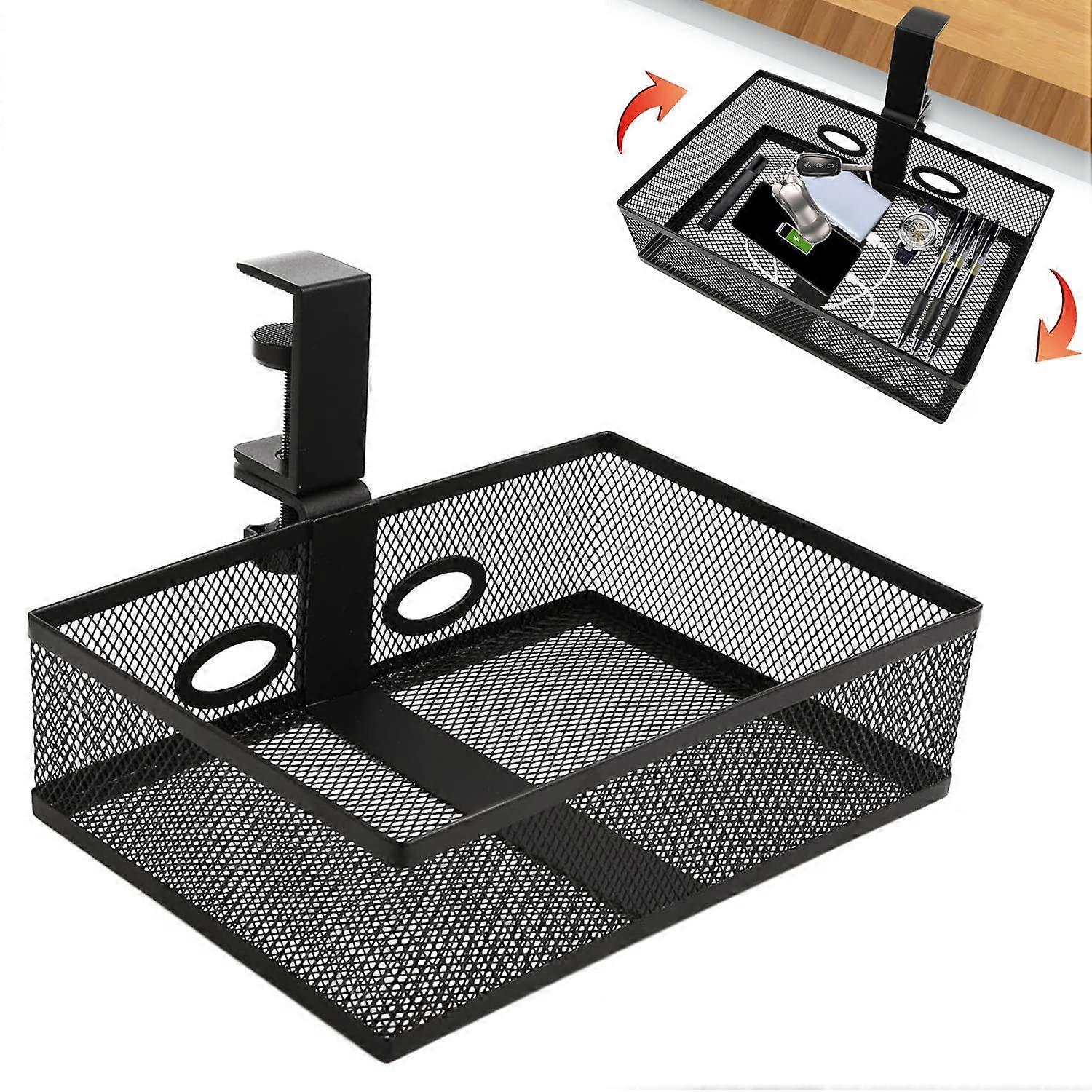 Black Under Desk Drawer Storage 360Degree Rotating Desk Organizer Clampon Swivel Pencil Drawer Shelf for Office Tables