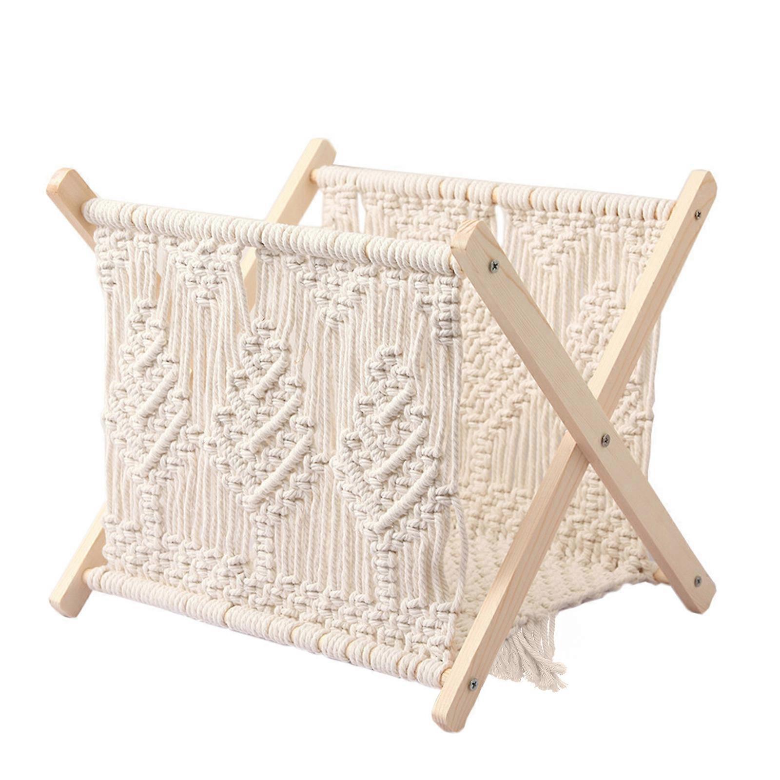 Macrame Magazine Rack Boho Magazine Holder Storage Standing Basket for Newspaper