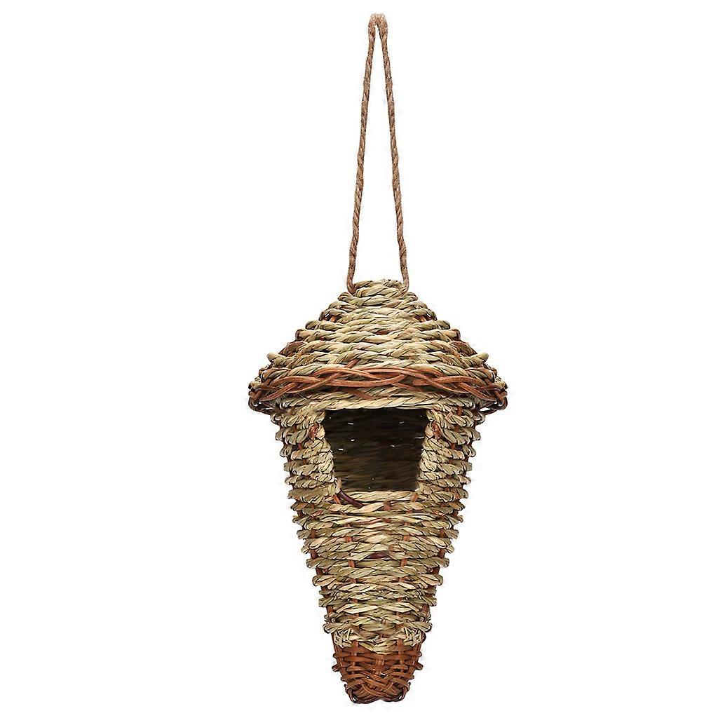 Bird Grass House Chickadee Straw Hut Outdoor Hanging Natural Fiber Nest with Pointed Bottom for Canary Wren Hideaway Multicolor