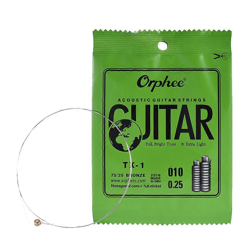 Orphee TX-1 Single String Replacement for Acoustic Folk Guitar 1st E-String (.010) 10-Pack High-carbon Steel Core 75/25 Phosphor Bronze Extra Light T