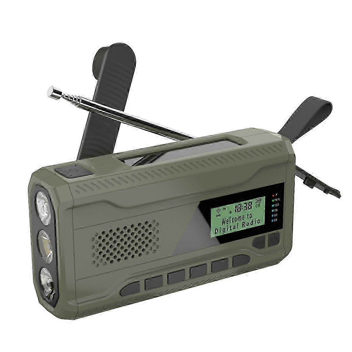 WR-6D Portable Emergency Radio with DAB/FM/Bluetooth, Solar/Hand Crank Charging, 4500mAh Battery, LED Flashlight