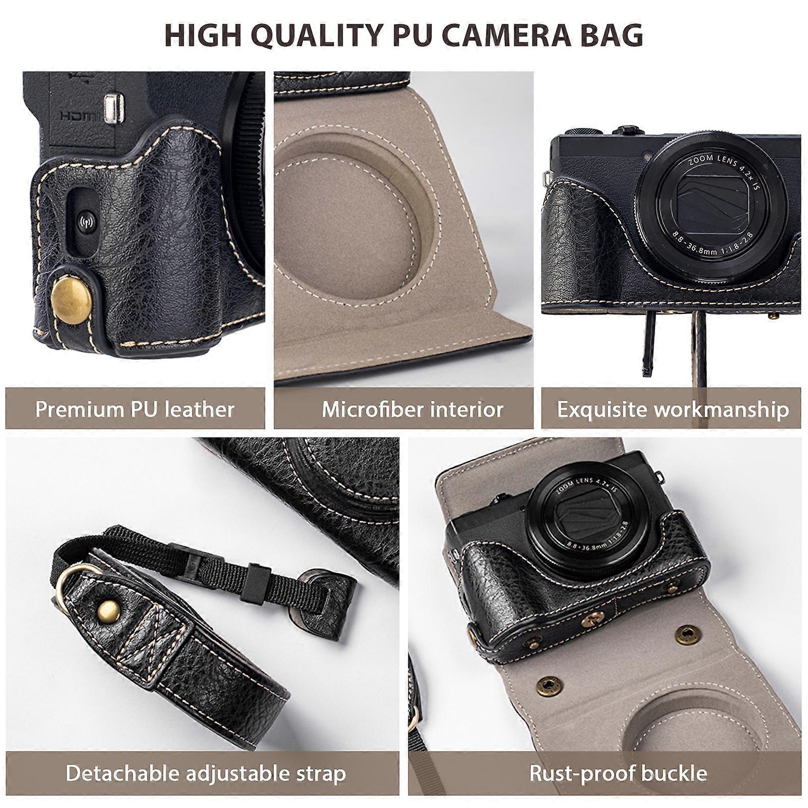 Digital Camera Protective Case PU Leather Camera Storage Bag with Removable Shoulder Strap Compatible with  G7X2/ G7X3