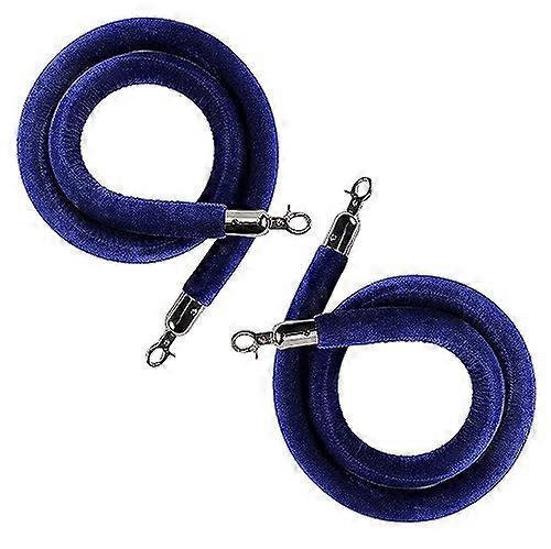 Blue Velvet Pole Rope Set 2 Pack 60cm Crowd Control Barriers for Posts with Silver Hooks, Queue Barrier Ropes for Events and Carpet Safety 1 60 cm