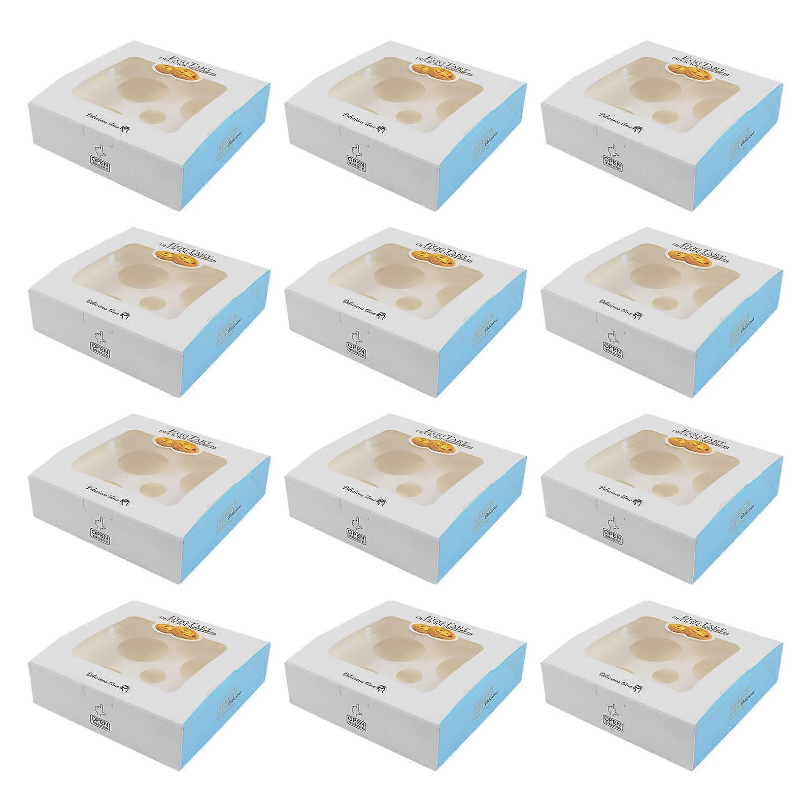 Bakery Packaging Boxes Egg Tart Containers Dessert Storage With Clear Window Square White Card Paper Shockproof 25Pcs