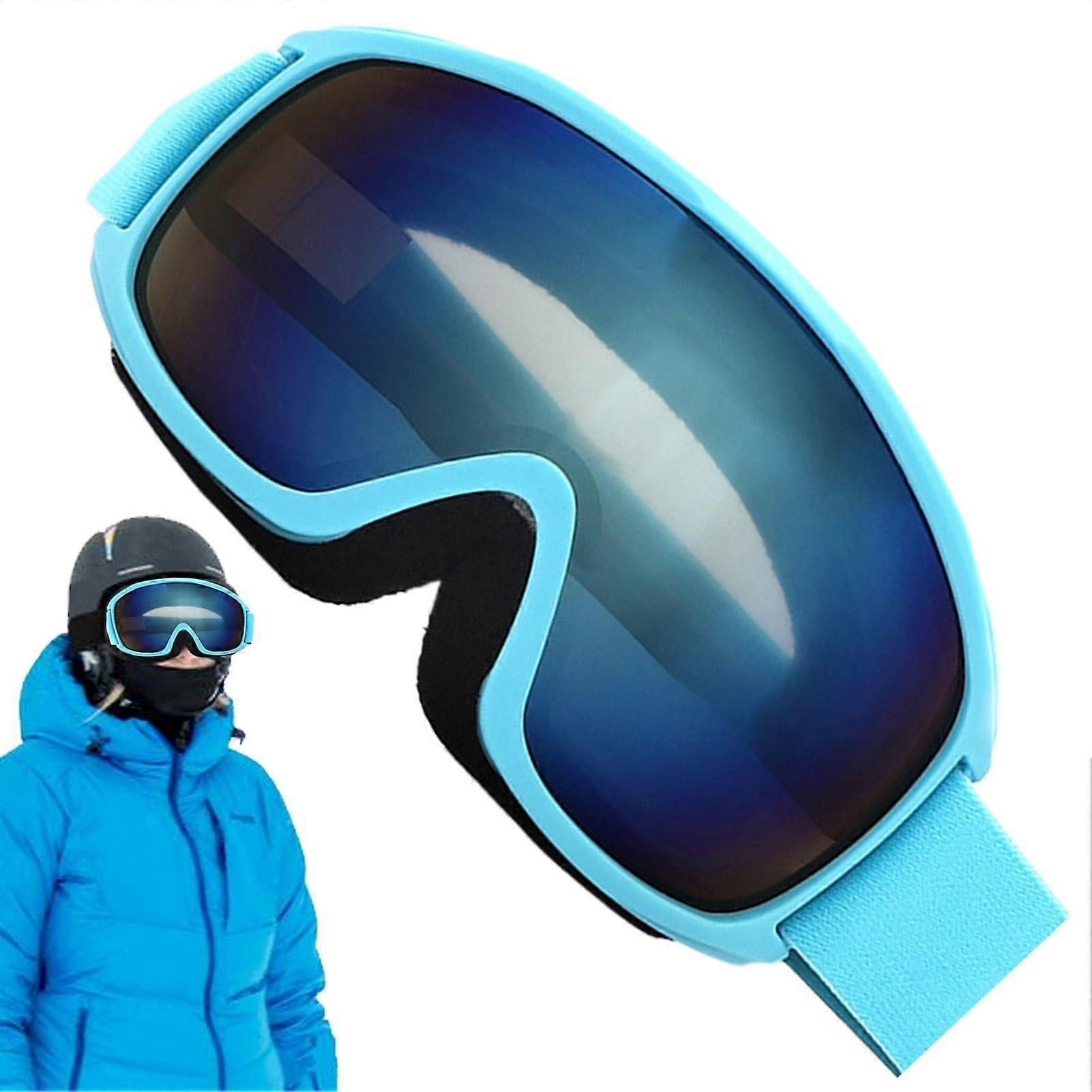 Adjustable snowboard goggles over glasses, spherical ski accessories blue