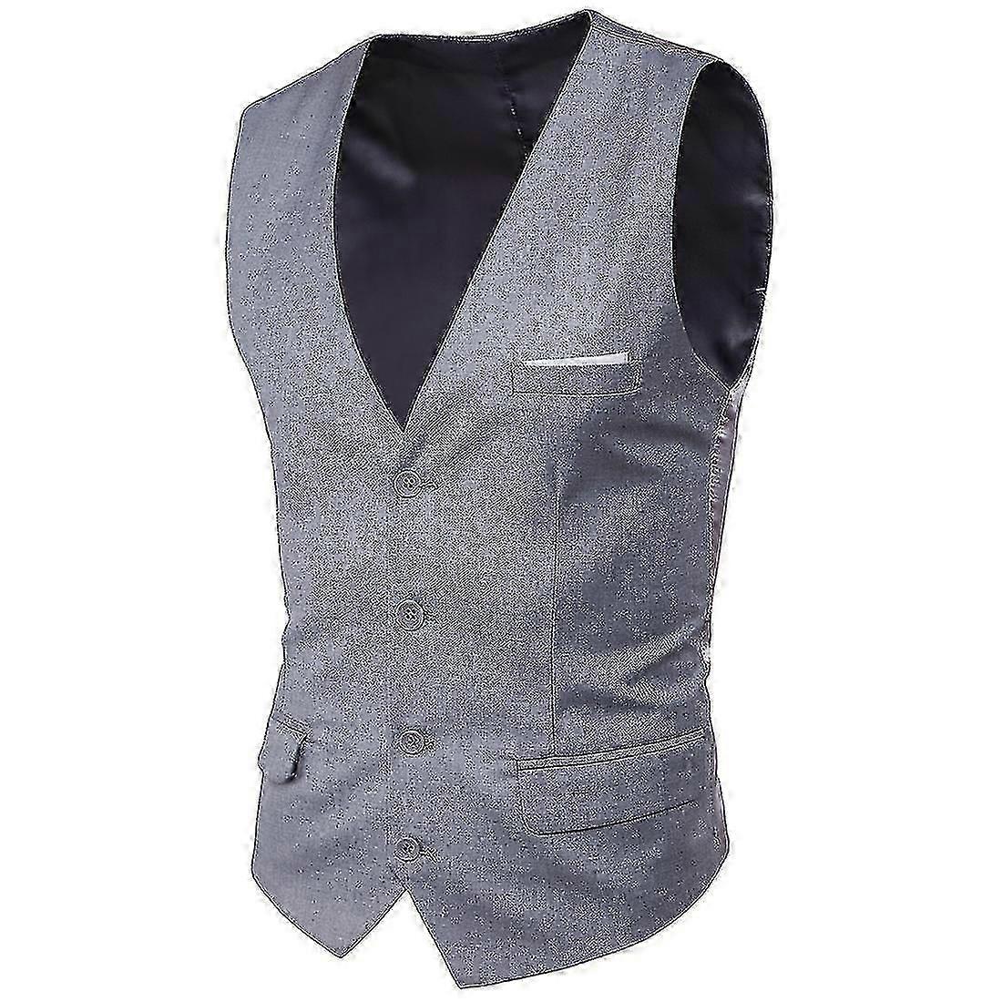 Plus Size Men Solid Color Suit Vest Single Breasted Business Waistcoat