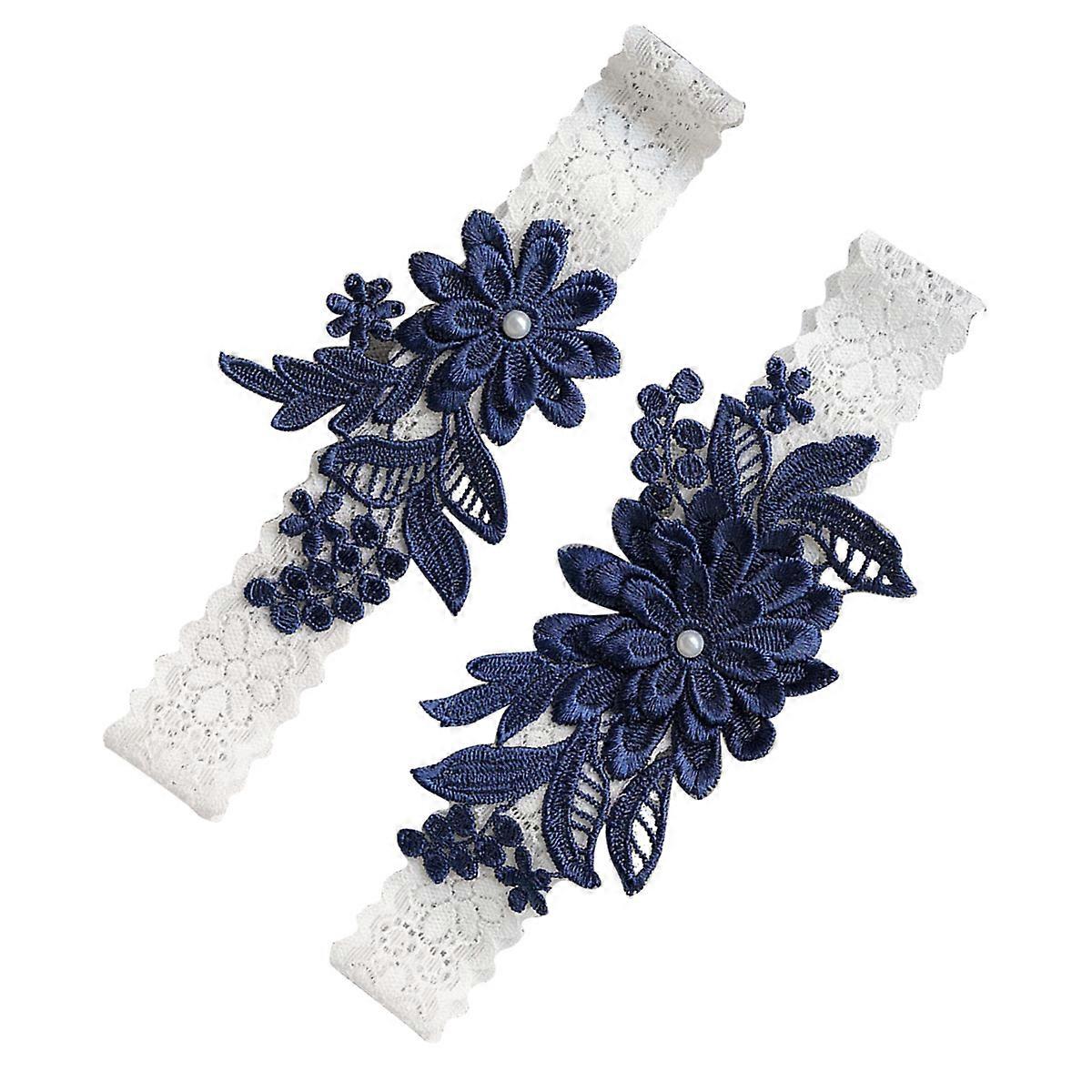 Navy Lace Garter with Floral Pattern Soft Elastic Wedding Leg Band for Brides and Bridesmaids – Comfortable Party and Anniversary Accessory