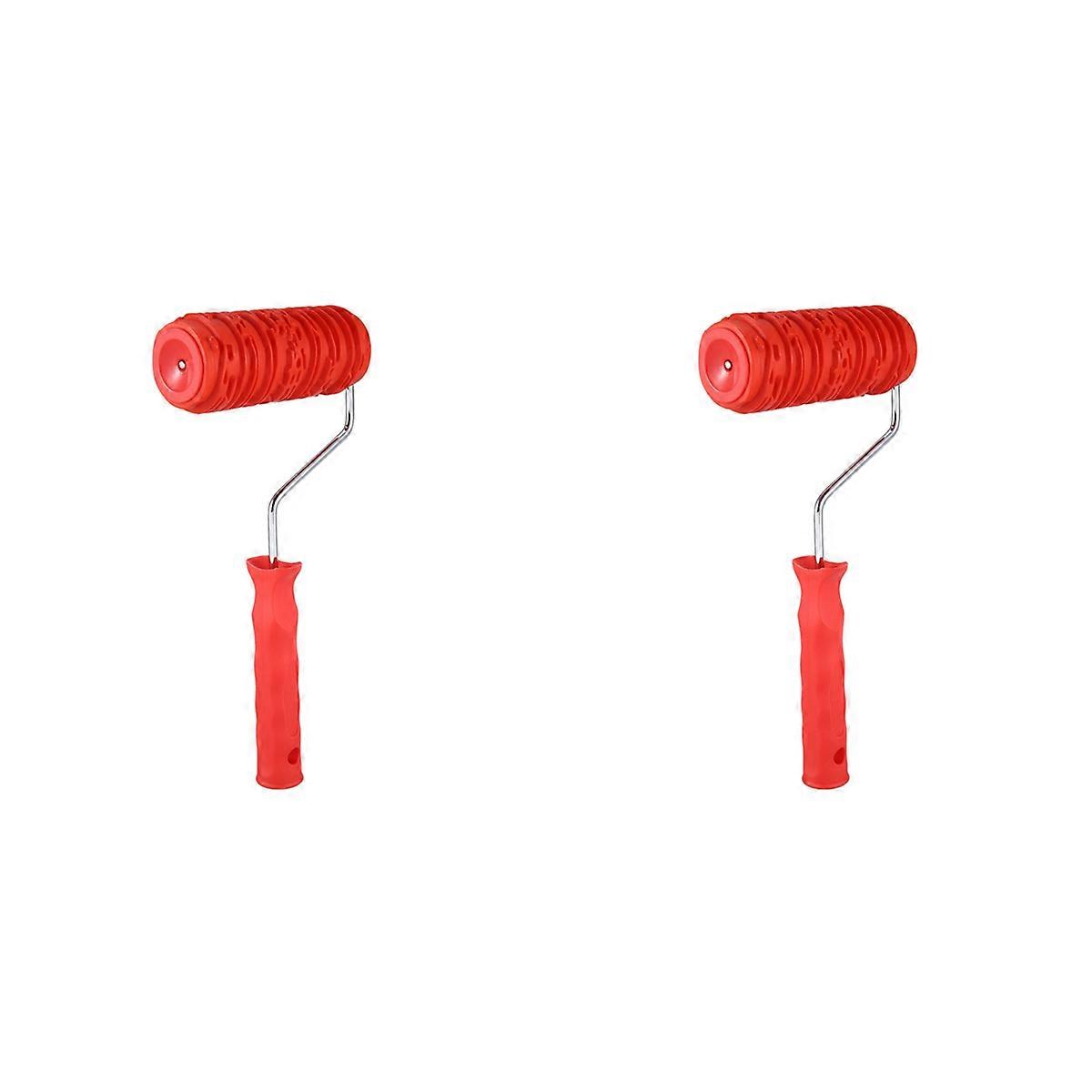 2pcs 6 Inch Painting Roller with Handle Rubber Wood Pattern Graining Knurling Tool for Wall Decorati