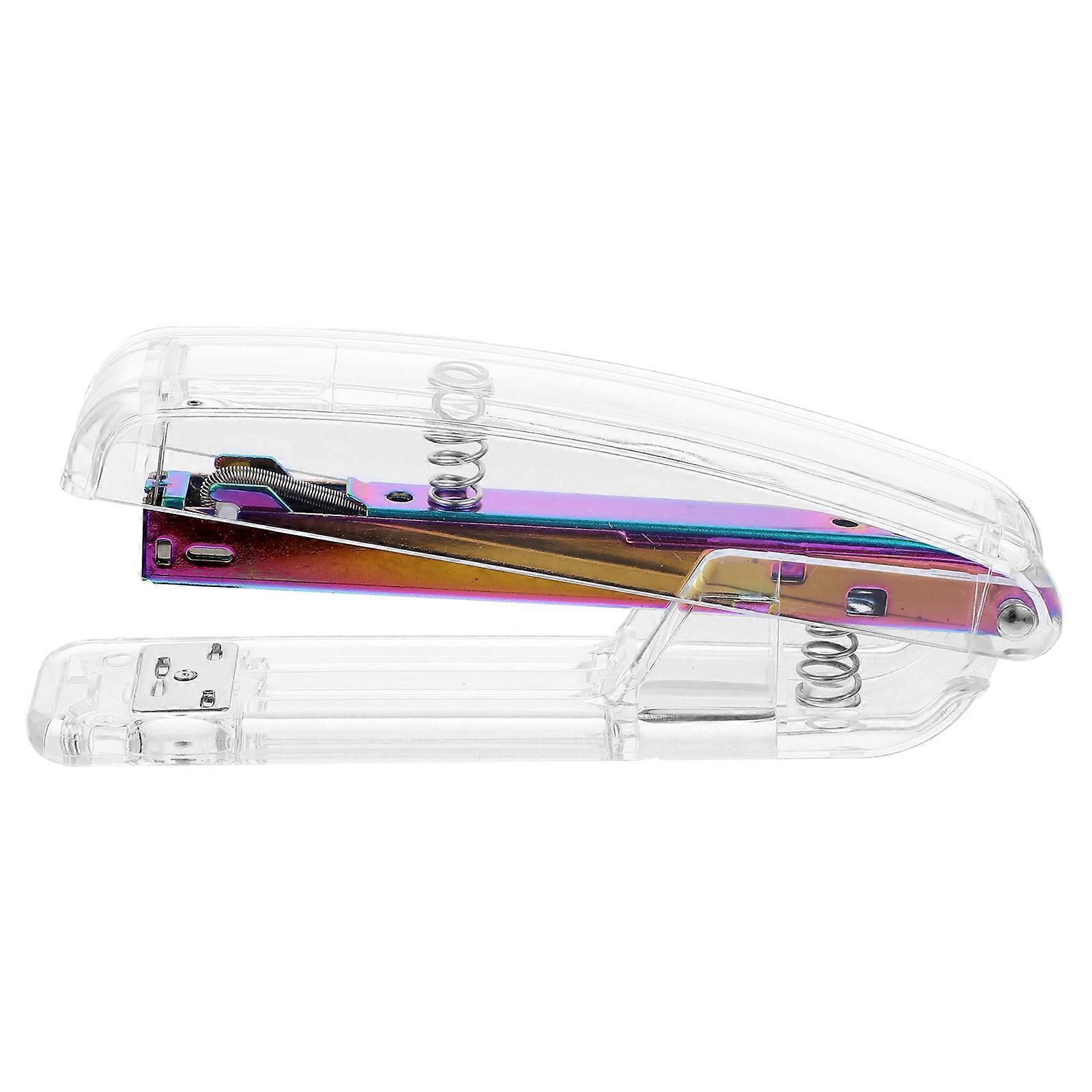 Portable Plastic Stapler Binding School Office Supplies 15.5x6.5x3.5cm Clear Transparent Rectangular Automatic Spring Back 1Pcs