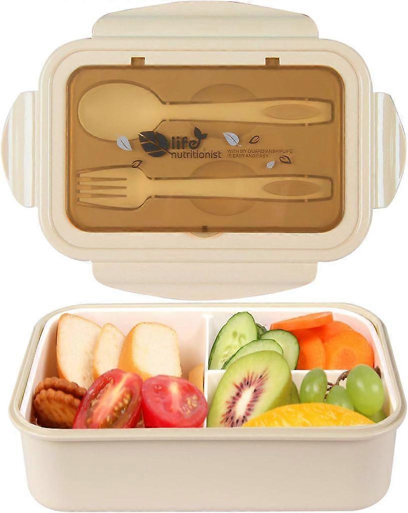 Kids Bento Box with 3 Compartments & Cutlery - Khaki
