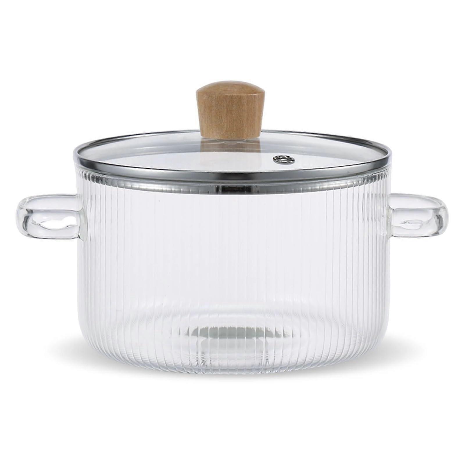 Glass Pot Transparent Cooking Pot with Lid 1.6L Heat Resistant Double Handles 1600Ml