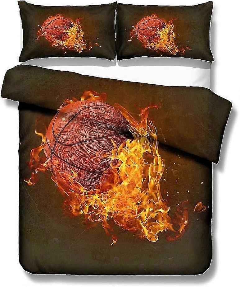 Conjunto de cama com capa de edredom microfibra escovada 3D Basketball Planet para crianças 1 capa de edredom + 2 fronhas