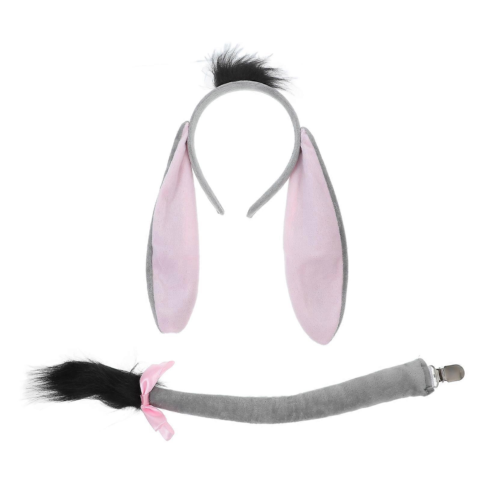 Soft Plush Donkey Ears Headband and Tail Costume Set for Adults – Comfortable Elastic Fit for Halloween, Party, Stage Performances, Dress Up, Playful