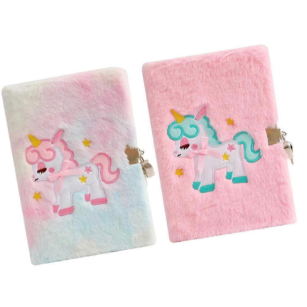 Fuzzy Diary With Lock For Girls Assorted Color Rectangular Shape 2Pcs