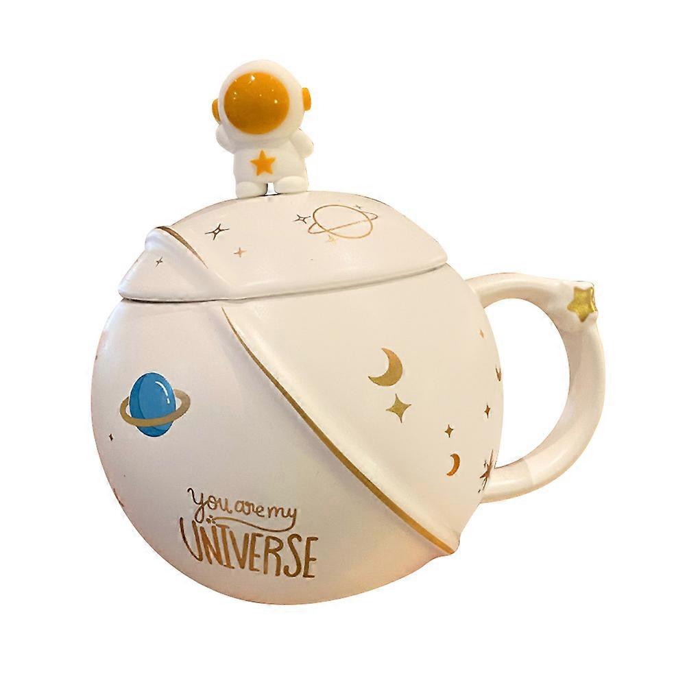 Delicate Coffee Mug with Astronaut Planet Design Made of Ceramics for Storage White Color