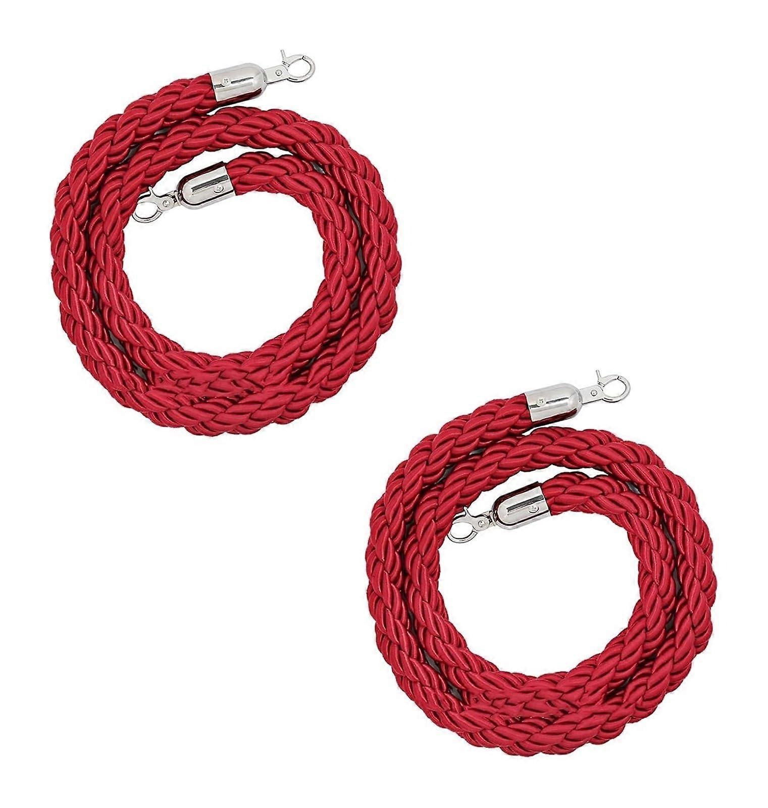 Queue barrier rope, 2.8 cm, braided nylon with chrome hooks, red (1.5M)