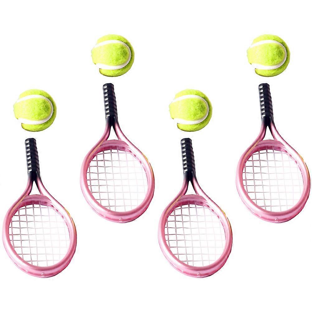 Miniature Tennis Racket Set – Decorative Mini Rackets & Balls for Dollhouse Play, Photography, and Kids’ Creative Decor – Pink Design