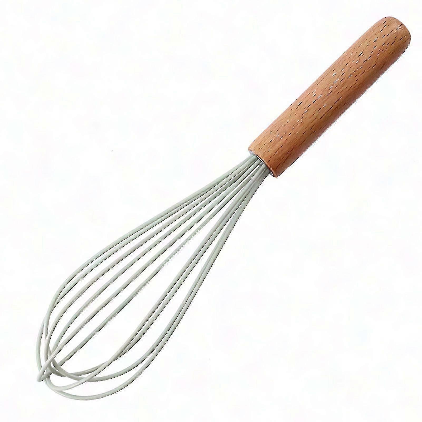 10 Inch Egg Beater with Wooden Handle - Ergonomic Manual Whisk for Blending Eggs and Frothing Milk - Durable Reusable Kitchen Tool