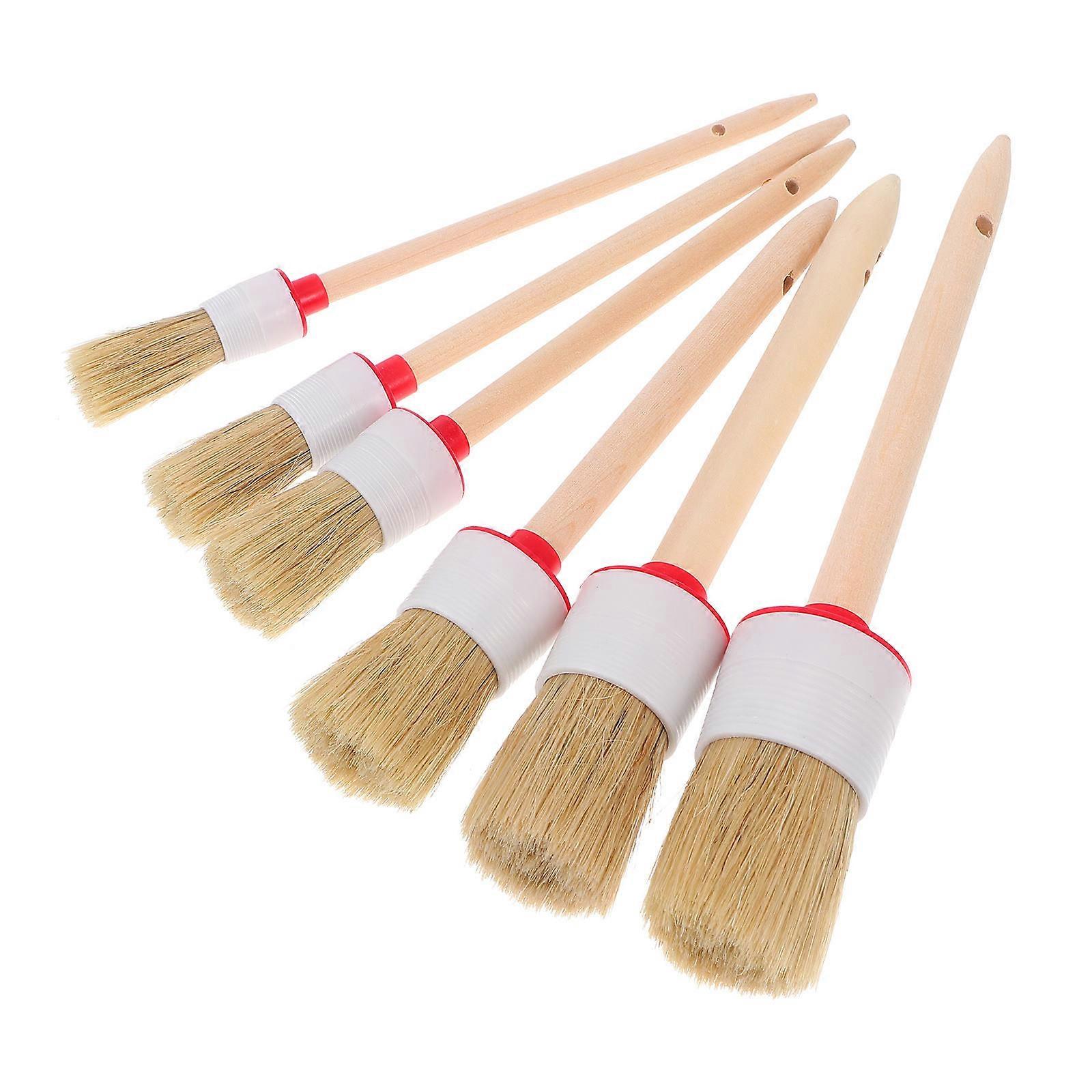 6pcs Wooden Handle Natural Bristle Varnish Brushes for Car Detailing & Home Cleaning – Comfortable Rounded Handles for Precision Control