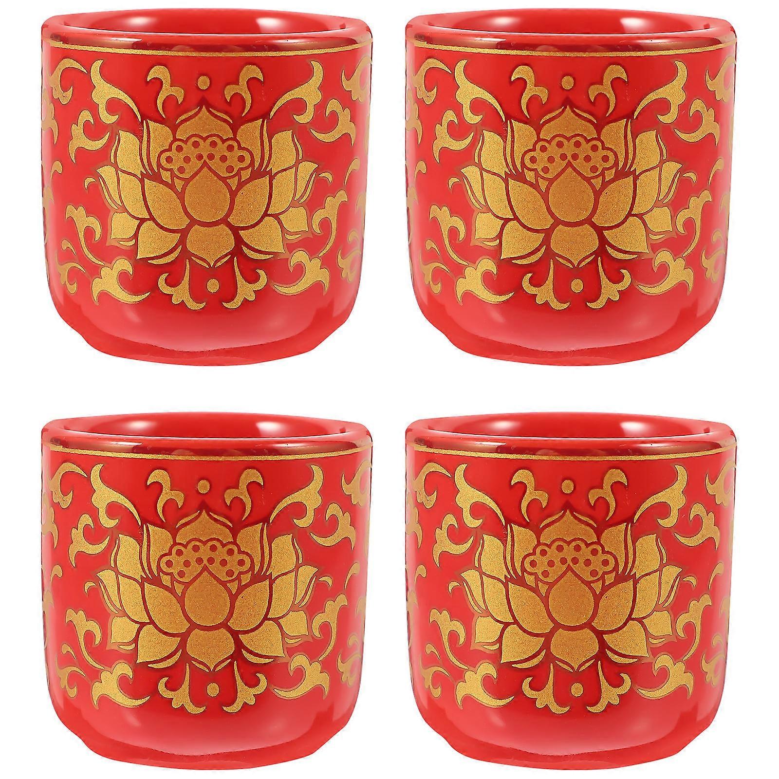 4pcs Premium Offering Cups, Hand Polished Lightweight Design for Home Temple Buddhist Rituals, Retro Style Water Supply Containers
