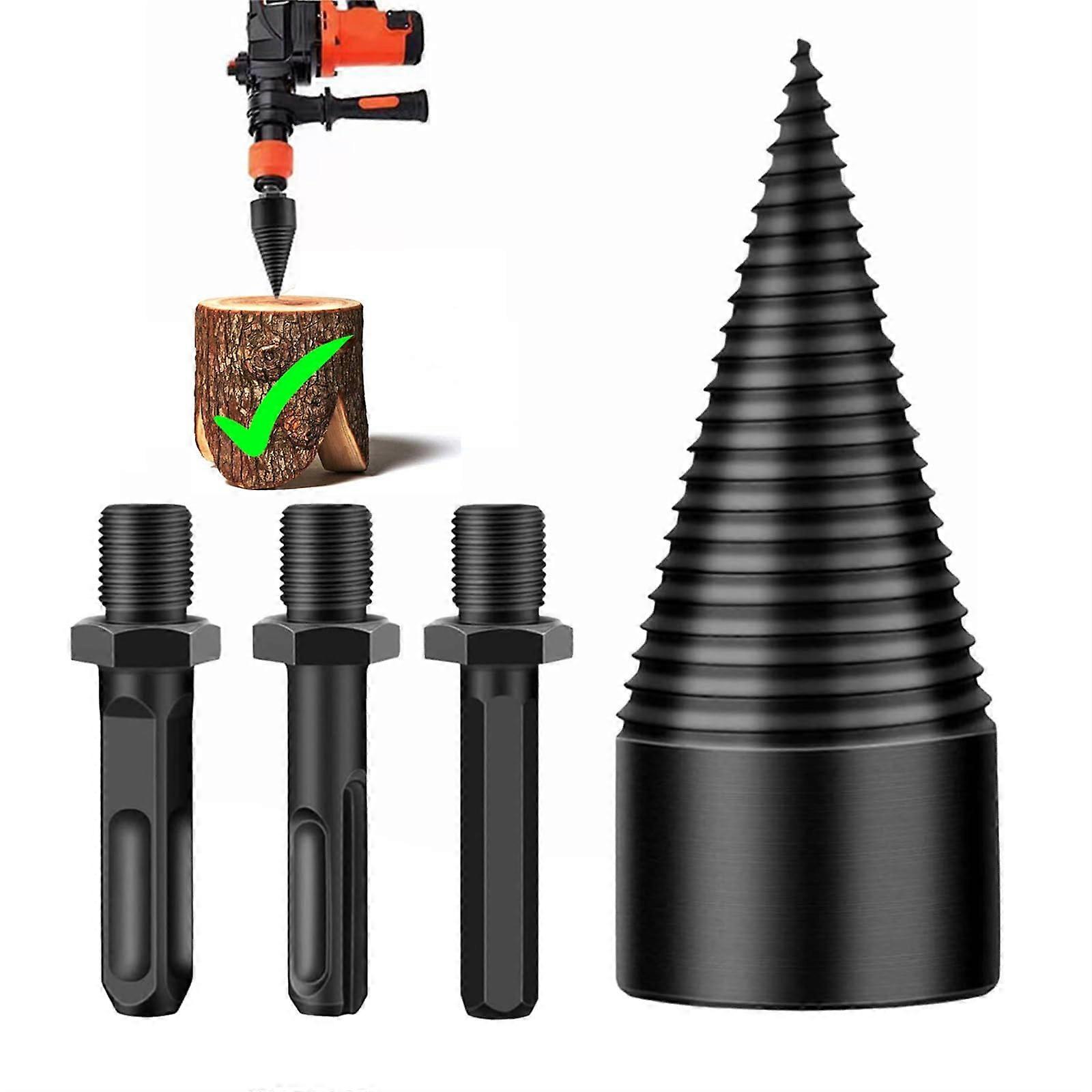 Ceeyoll 32 mm Wood Splitter Drill, 4 Pieces with 3 Drill Handles, Cone Splitter