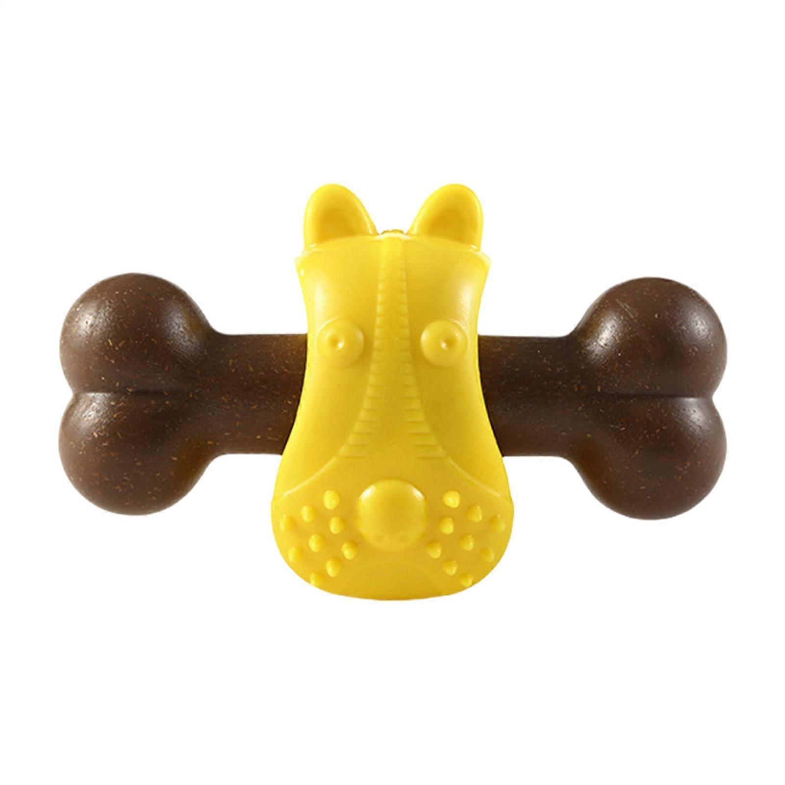 Aggressive Chew Toys for Dogs - Yellow Teething Bone for Puppies, Interactive Slow Feeder, Oral Cleaning Training