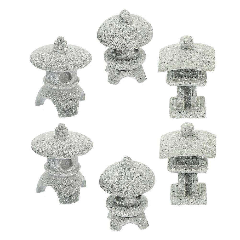 Bonsai Pavilion Statue 6Pcs Grey Garden Decoration Tiny Pavilion Adornment 3.20X2.10X2.10CM Created Using Fine Craftsmanship