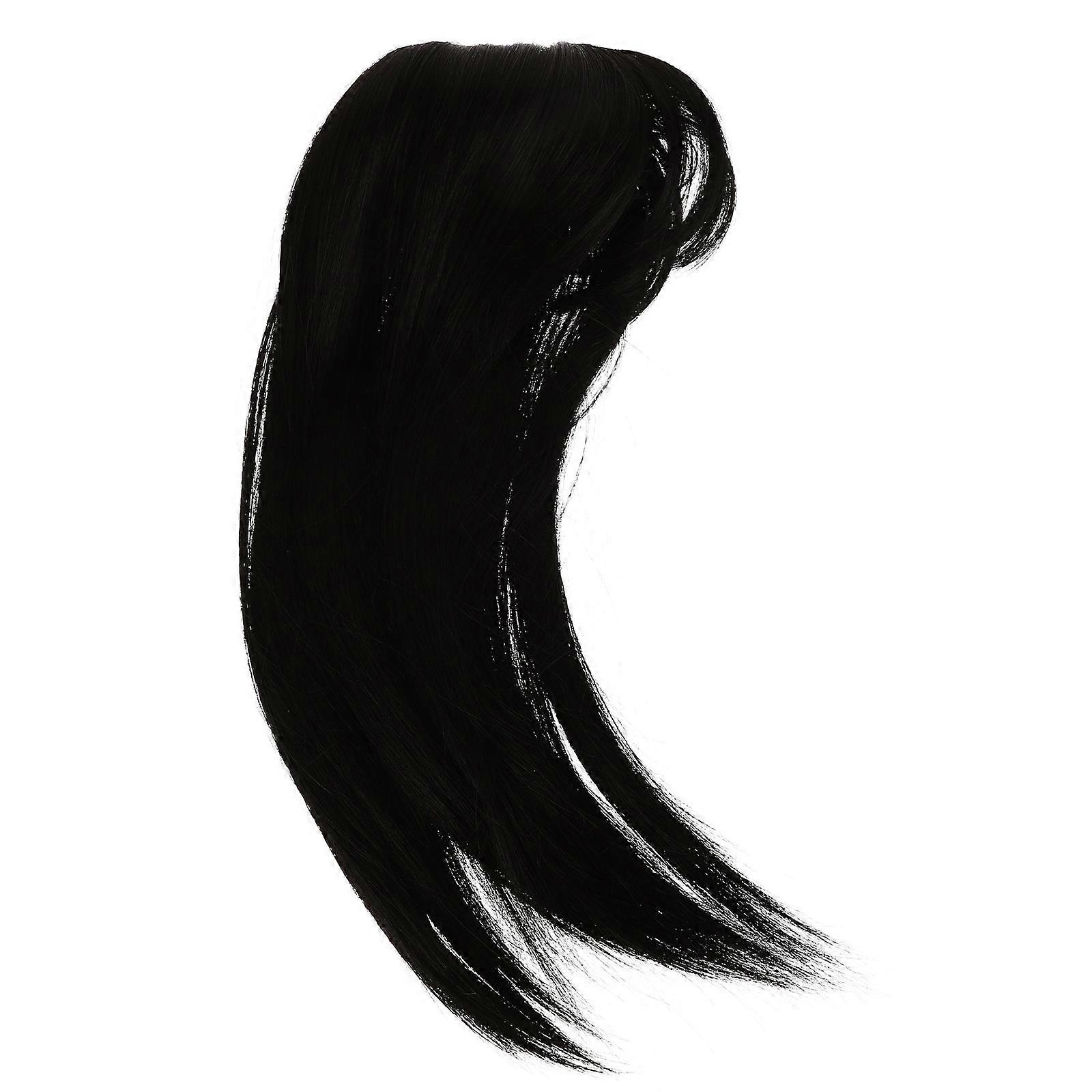 Real Hair Extensions for Women with Natural Forehead Coverage Black High Temperature Silk and Polyester