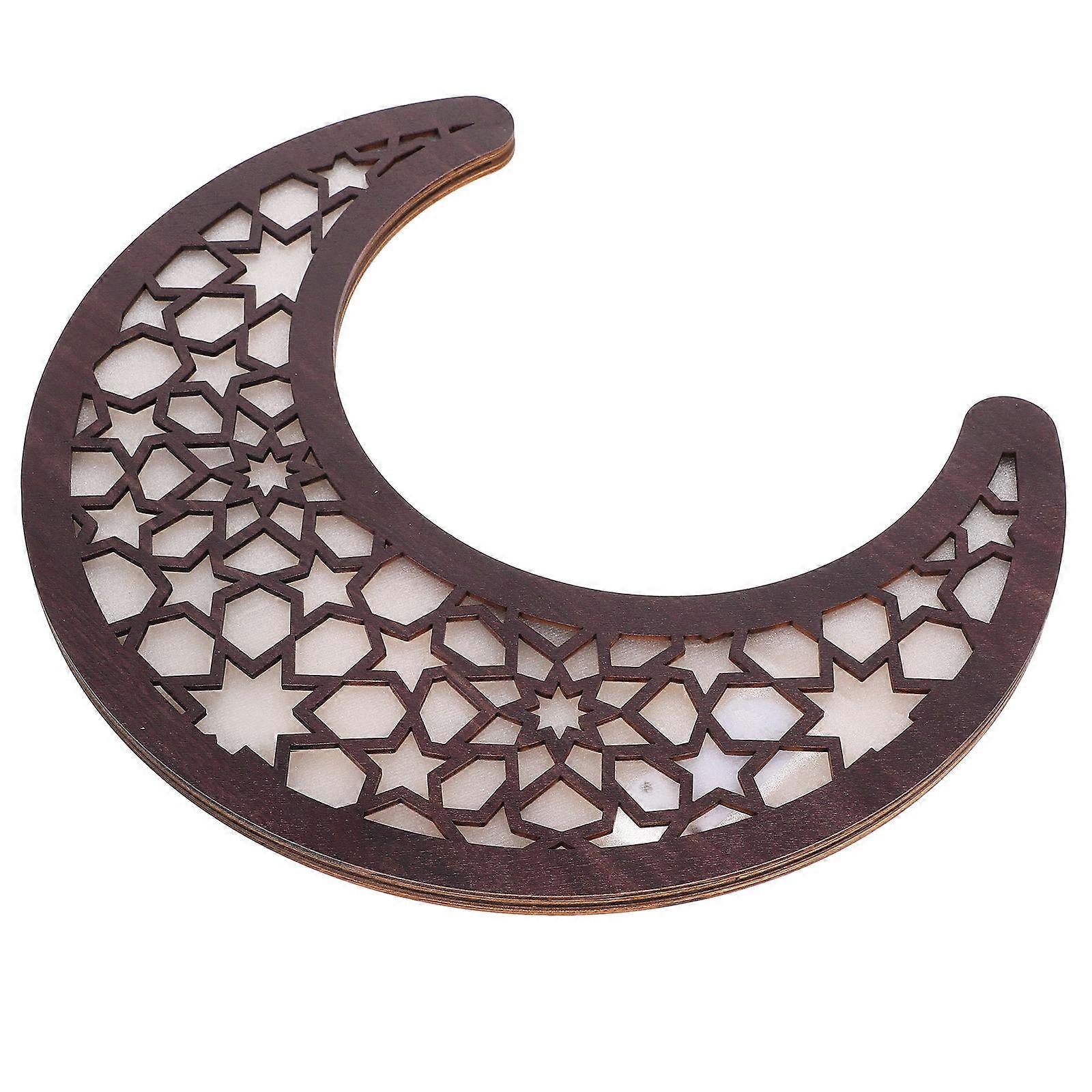 Wood Carved Moon Wall Lamp for Home Decoration Brown Perfect for Eid Christmas Parties 9.5 Inch